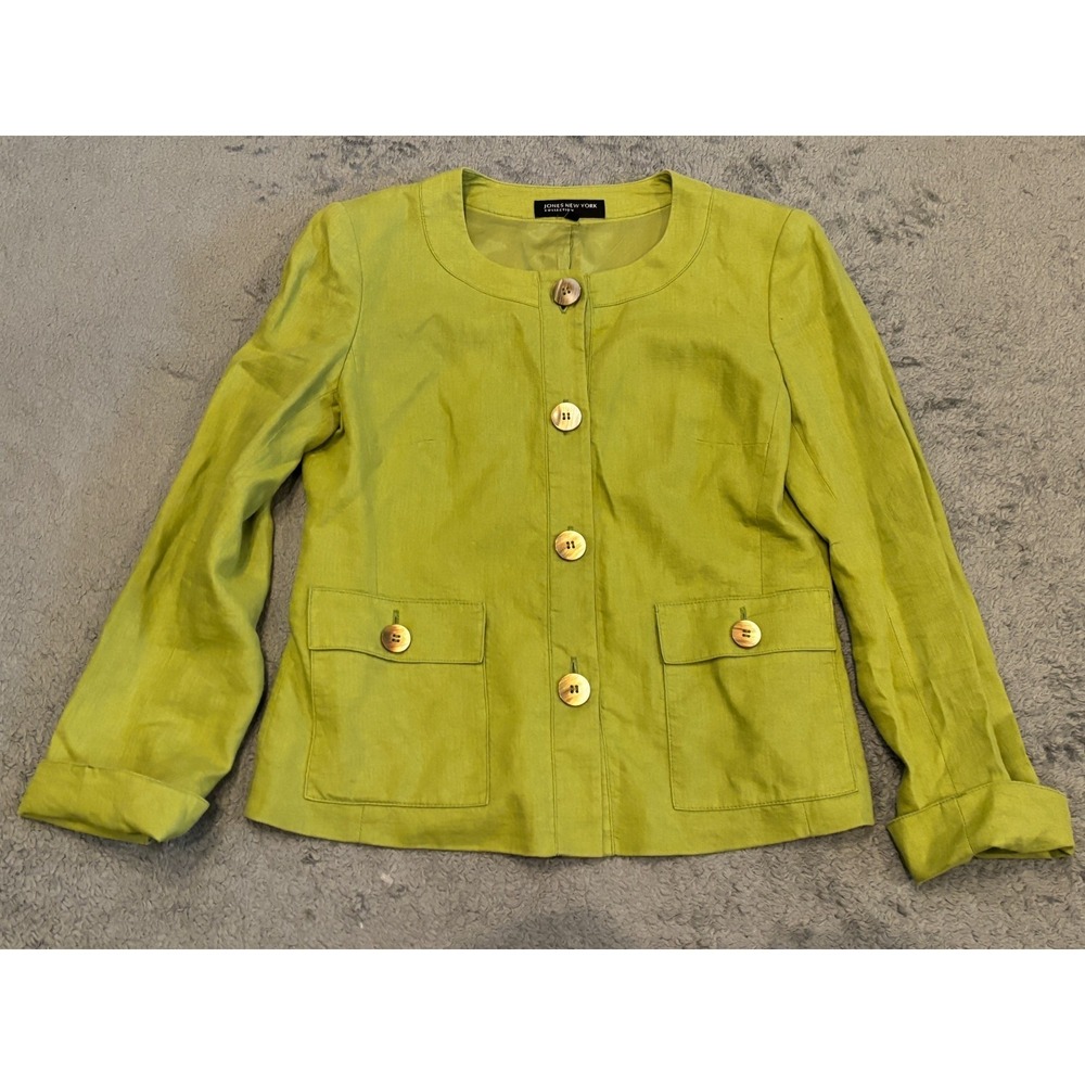 Jones New York Collection Jacket Womens 4 Shacket Green 100% Linen Button Up